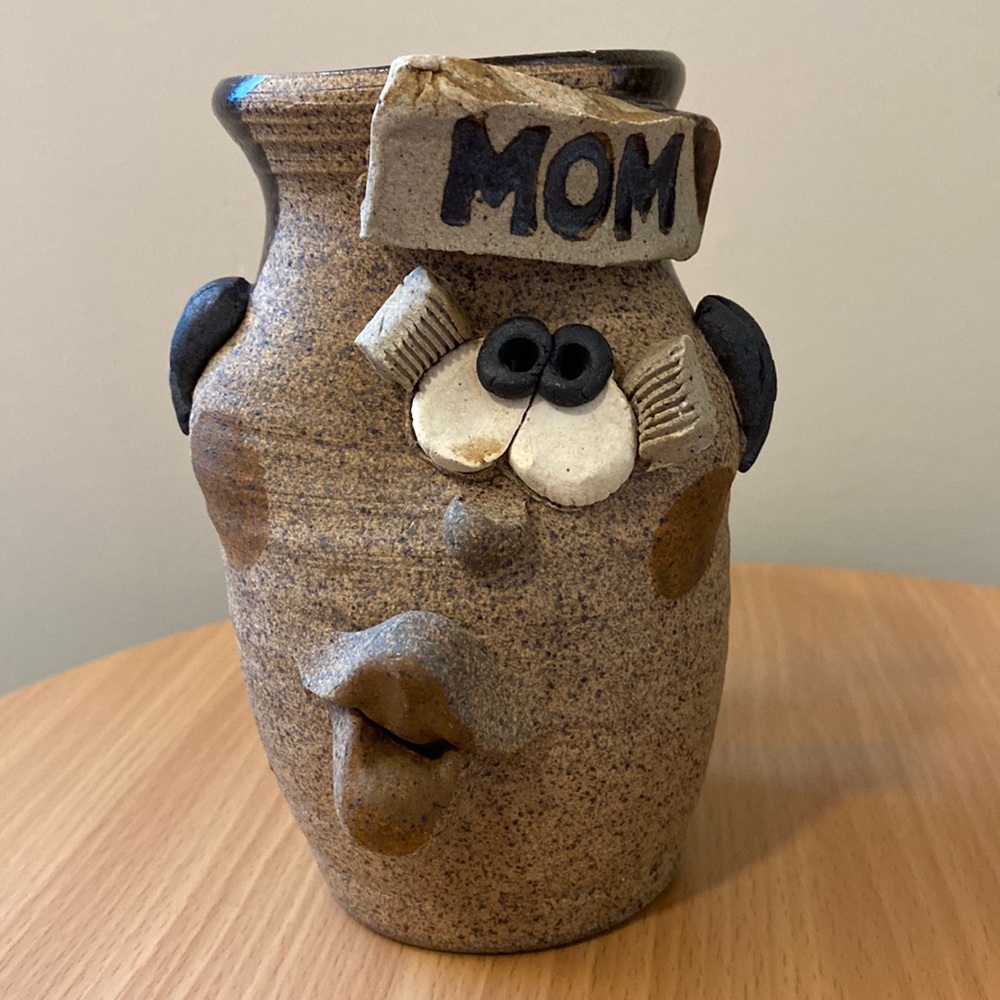 Signed Funny Face pottery “Mom” mug.